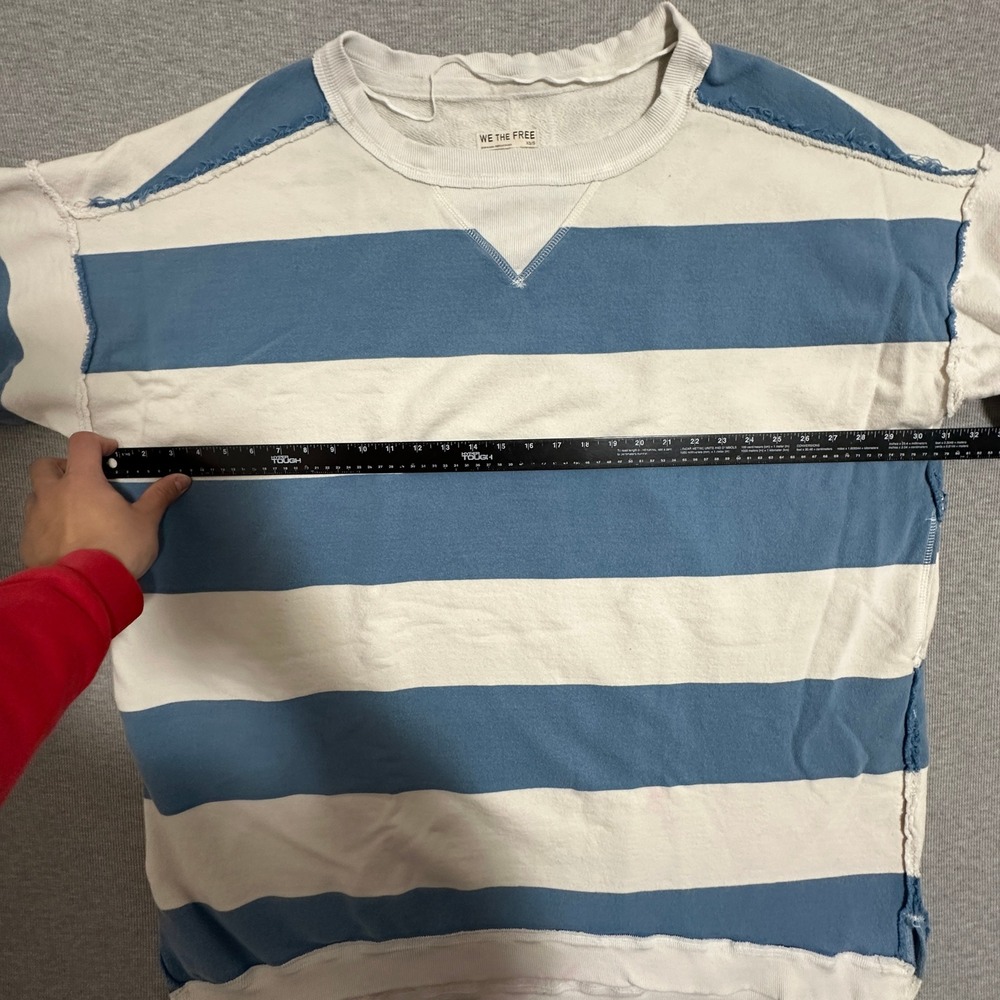 We The Free Free People Striped Short Sleeve Sweatshirt Blue White Womens XS/S - Picture 8 of 12